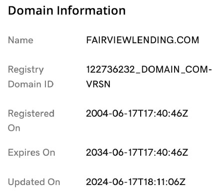 Example of domain registration for a reputable hard money lender